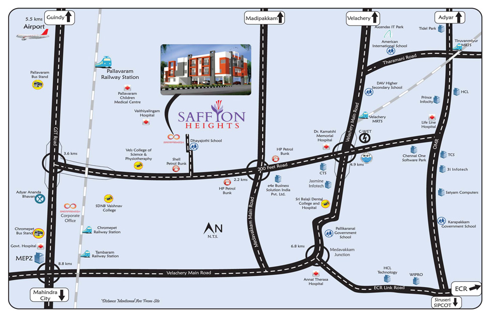 Saffron Heights location map, Pallavaram, Chennai